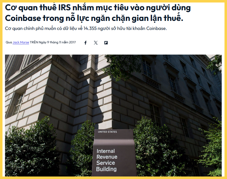 IRS yêu cầu Coinbase giao nộp thông tin khách hàng