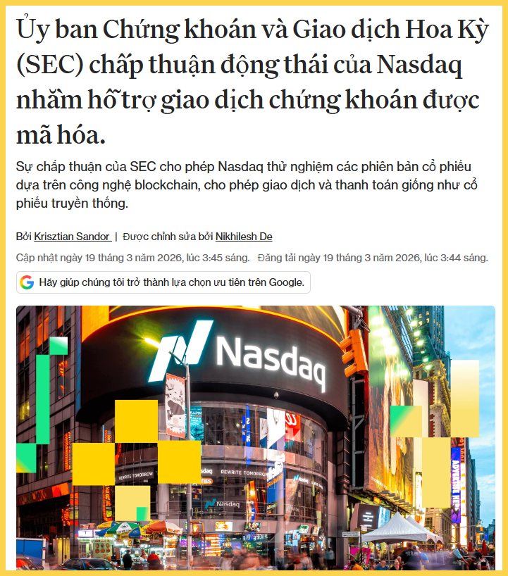 SEC cho phép cổ phiếu mã hóa được giao dịch trên Nasdaq