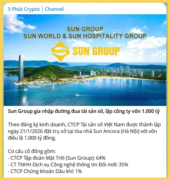 Sun Group gia nhập cuộc đua lập sàn crypto
