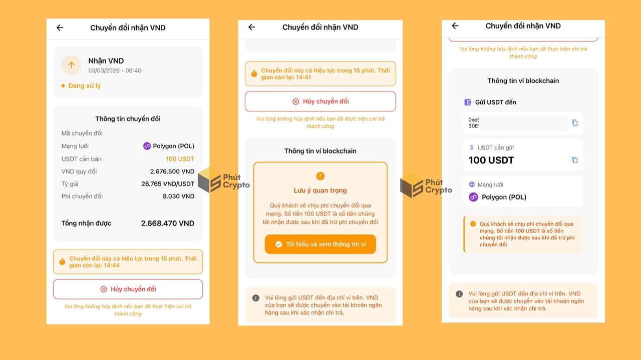 Thông tin ví blockchain mà bạn cần gửi USDT đến