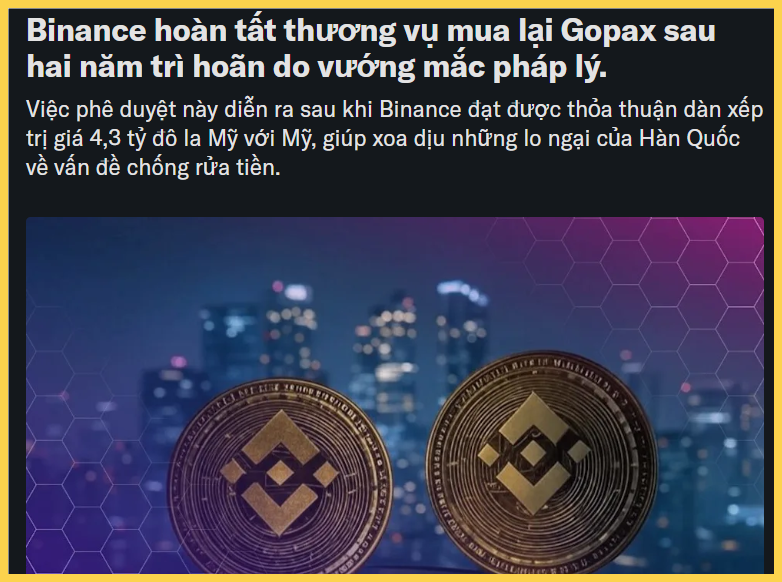 Binance hoàn tất mua lại sàn GOPAX Hàn Quốc