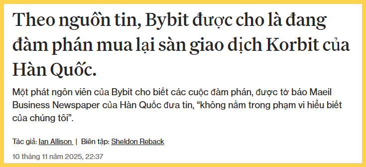 Bybit đang đàm phán mua lại sàn Korbit