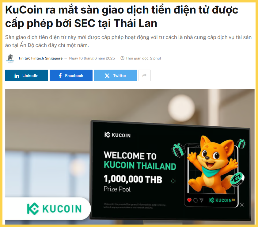 Kucoin là 1 trong 3 sàn quốc tế được cấp phép tại Thái Lan