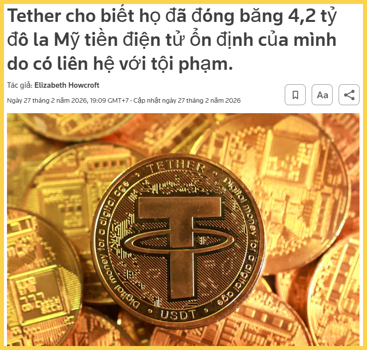Tether đóng băng 4,2 tỷ USDT liên quan đến tội phạm trong 3 năm qua