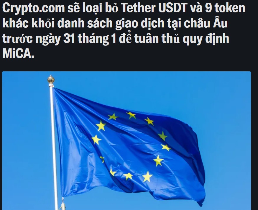 Các sàn delist USDT để tuân thủ quy định MiCA